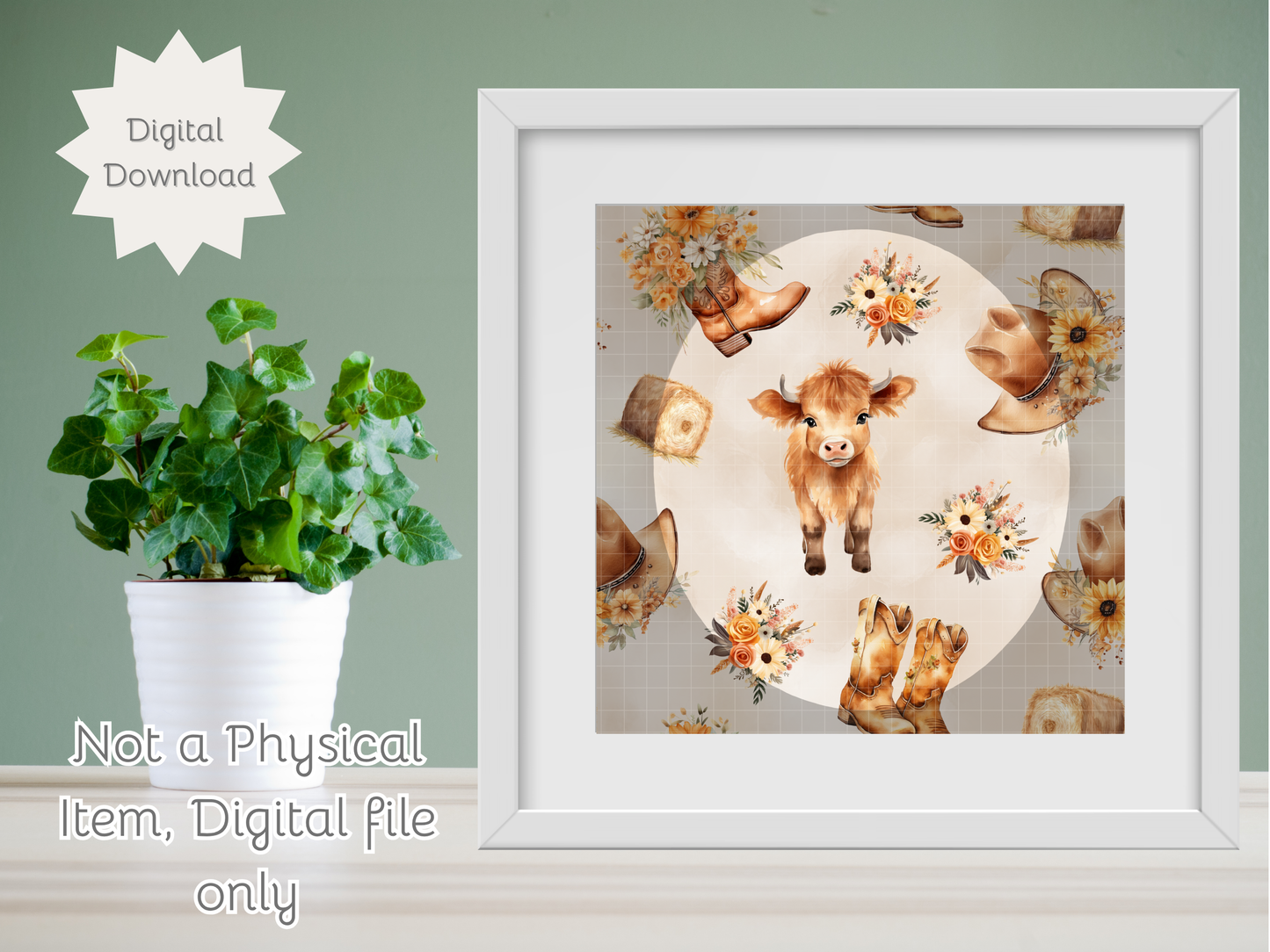 Cute Highland Cow Floral Seamless PNG 20oz Skinny Tumbler Wrap | Sublimation 300 DPI Straight Tumbler Wrap | PNG Digital Wrap Digital Download