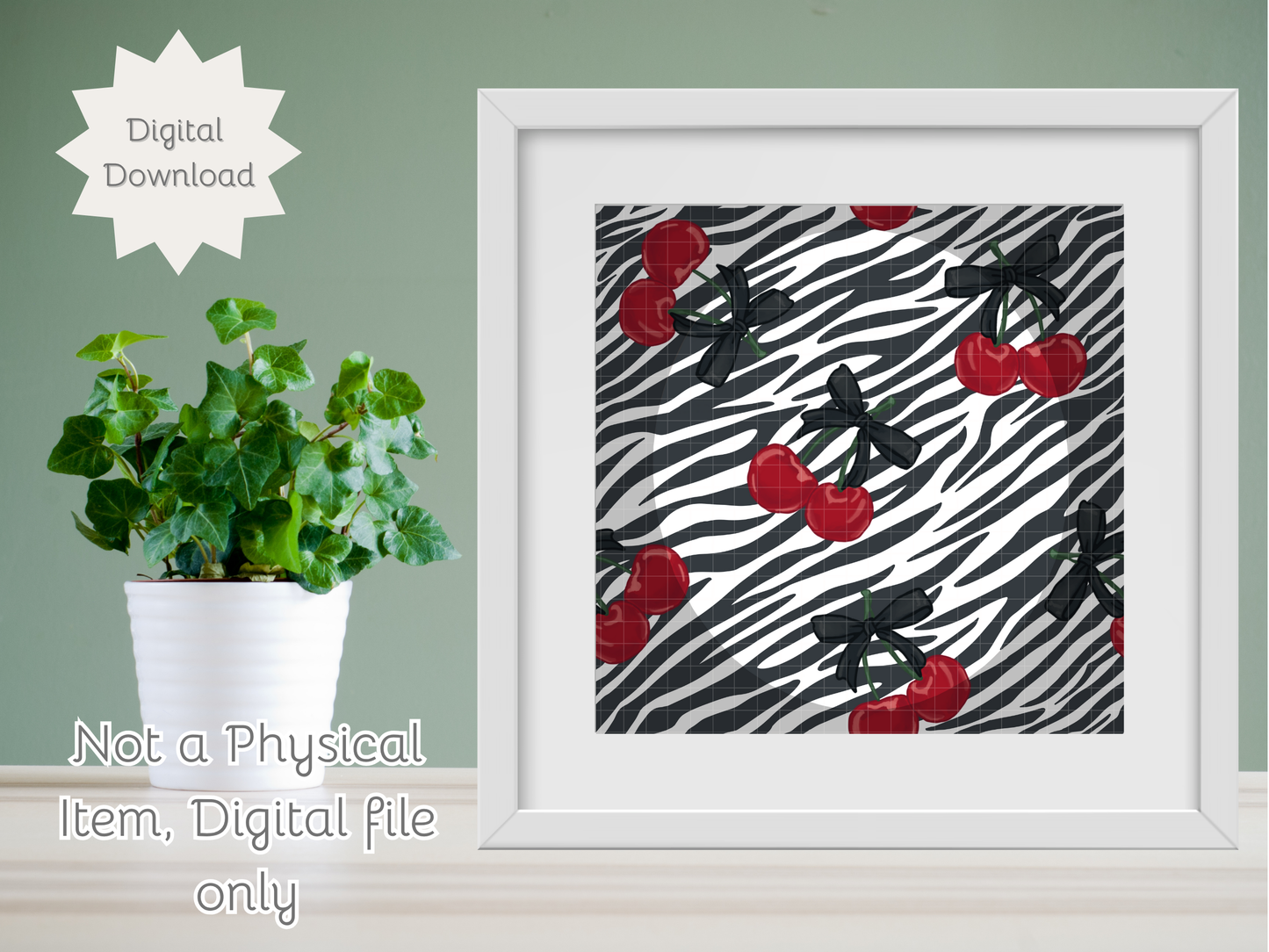 Zebra Print and Cherries Seamless PNG 20oz Skinny Tumbler Wrap | Sublimation 300 DPI Straight Tumbler Wrap | PNG Digital Wrap Digital Download