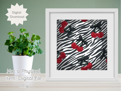 Zebra Print and Cherries Seamless PNG 20oz Skinny Tumbler Wrap | Sublimation 300 DPI Straight Tumbler Wrap | PNG Digital Wrap Digital Download