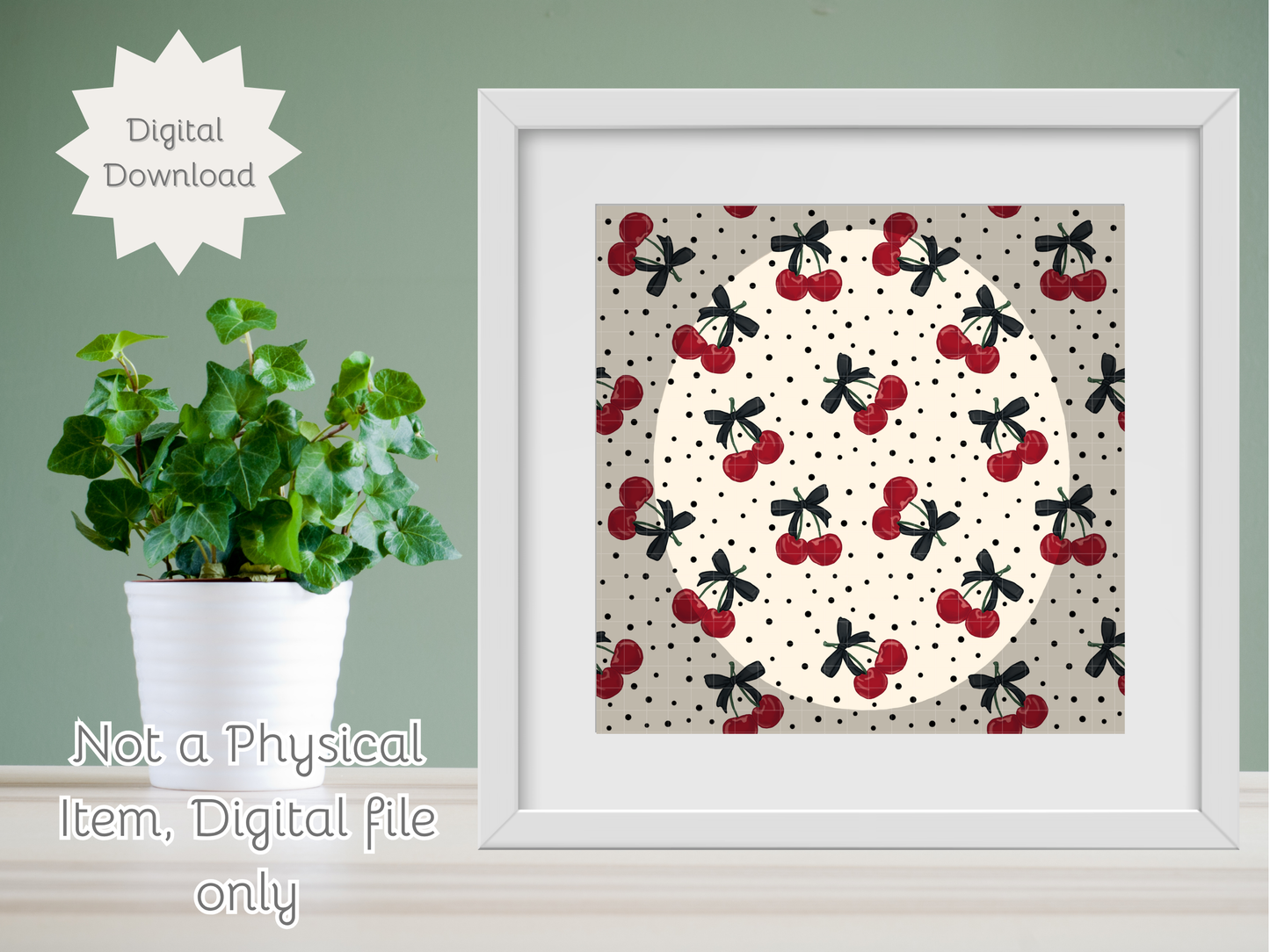 Polka Dots and Cherries Seamless PNG 20oz Skinny Tumbler Wrap | Sublimation 300 DPI Straight Tumbler Wrap | PNG Digital Wrap Digital Download