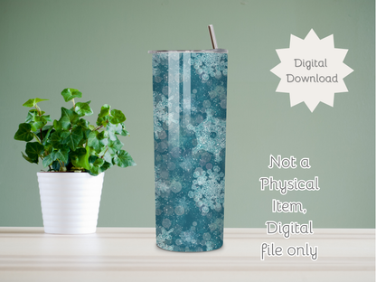 Snowflake Dreams Teal Seamless PNG 20oz Skinny Tumbler Wrap | Sublimation 300 DPI Straight Tumbler Wrap | PNG Digital Wrap Digital Download