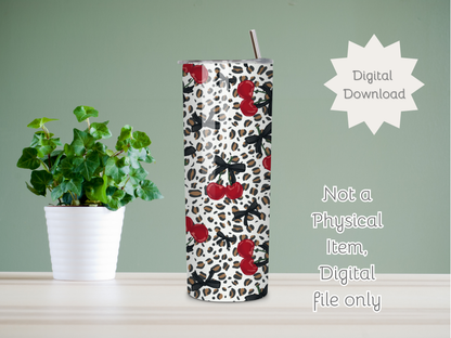 Leopards and Cherries Seamless PNG 20oz Skinny Tumbler Wrap | Sublimation 300 DPI Straight Tumbler Wrap | PNG Digital Wrap Digital Download