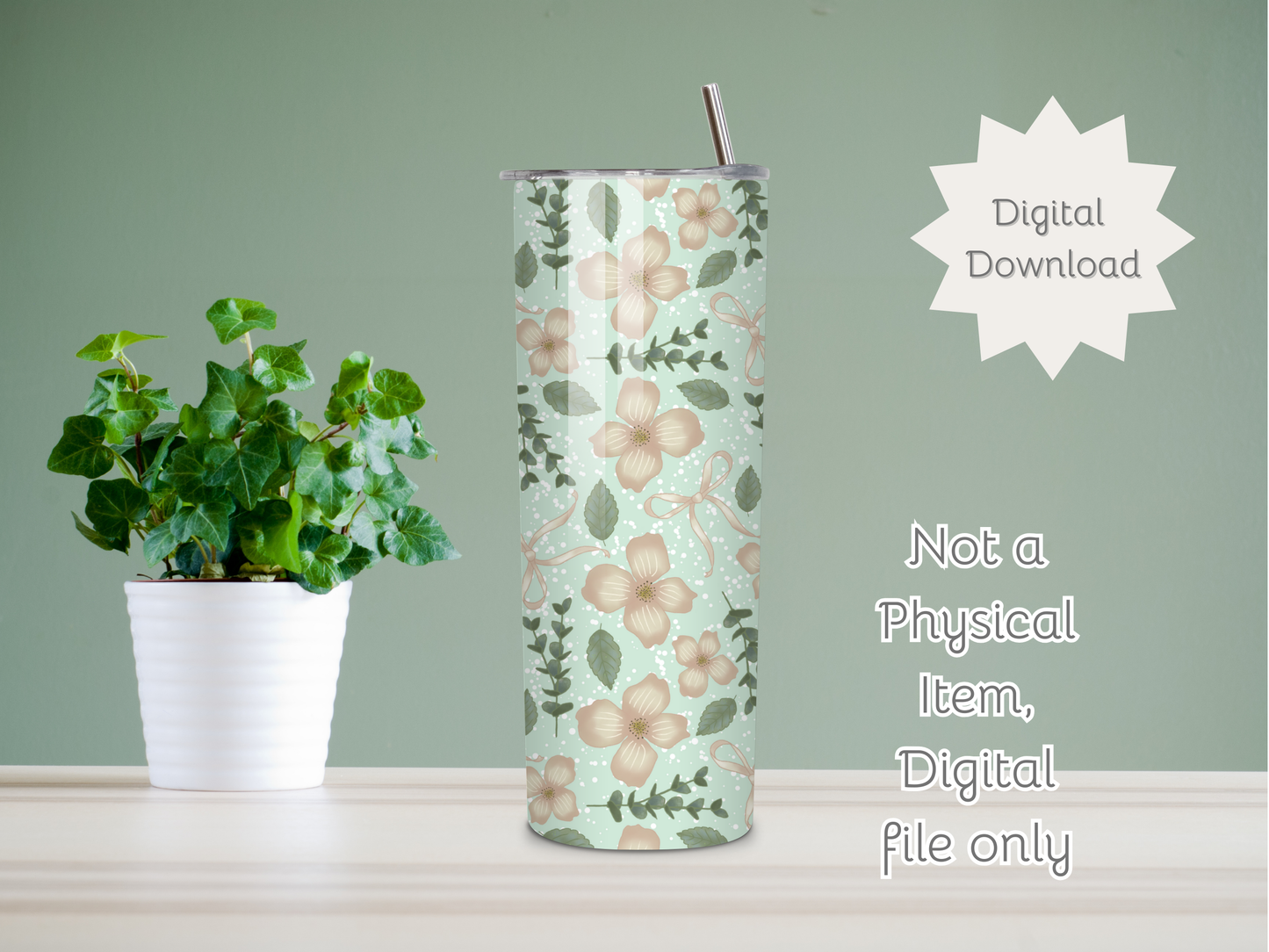 Petal Garden Seamless PNG 20oz Skinny Tumbler Wrap | Sublimation 300 DPI Straight Tumbler Wrap | PNG Digital Wrap Digital Download