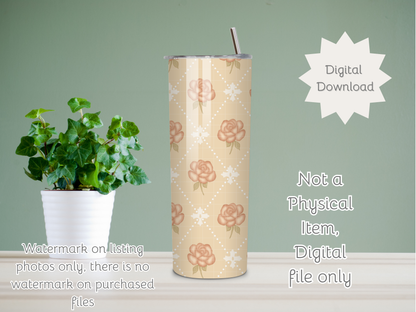 Rose Diamond Vintage Seamless PNG 20oz Skinny Tumbler Wrap | Sublimation 300 DPI Straight Tumbler Wrap | PNG Digital Wrap Digital Download