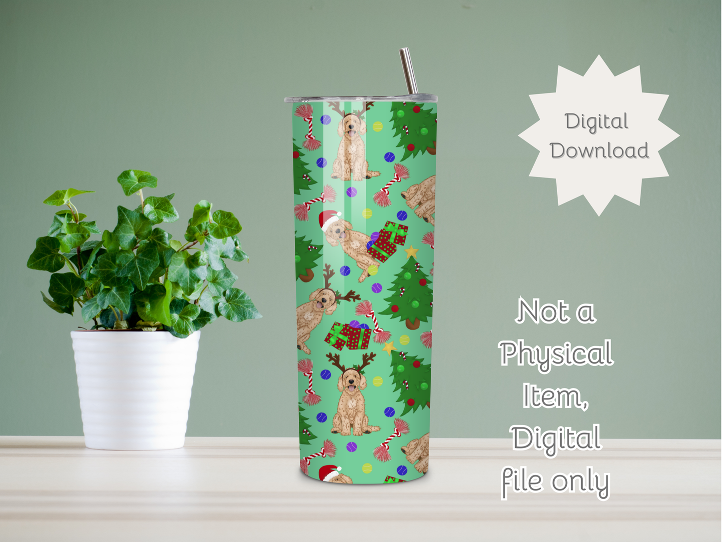 Goldendoodle Christmas Seamless PNG 20oz Skinny Tumbler Wrap | Sublimation 300 DPI Straight Tumbler Wrap | PNG Digital Wrap Digital Download