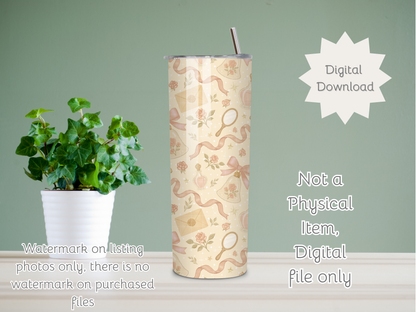 Winter Pink Coquette Seamless PNG 20oz Skinny Tumbler Wrap | Sublimation 300 DPI Straight Tumbler Wrap | PNG Digital Wrap Digital Download