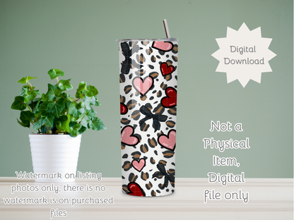Leopards and Hearts Seamless PNG 20oz Skinny Tumbler Wrap | Sublimation 300 DPI Straight Tumbler Wrap | PNG Digital Wrap Digital Download