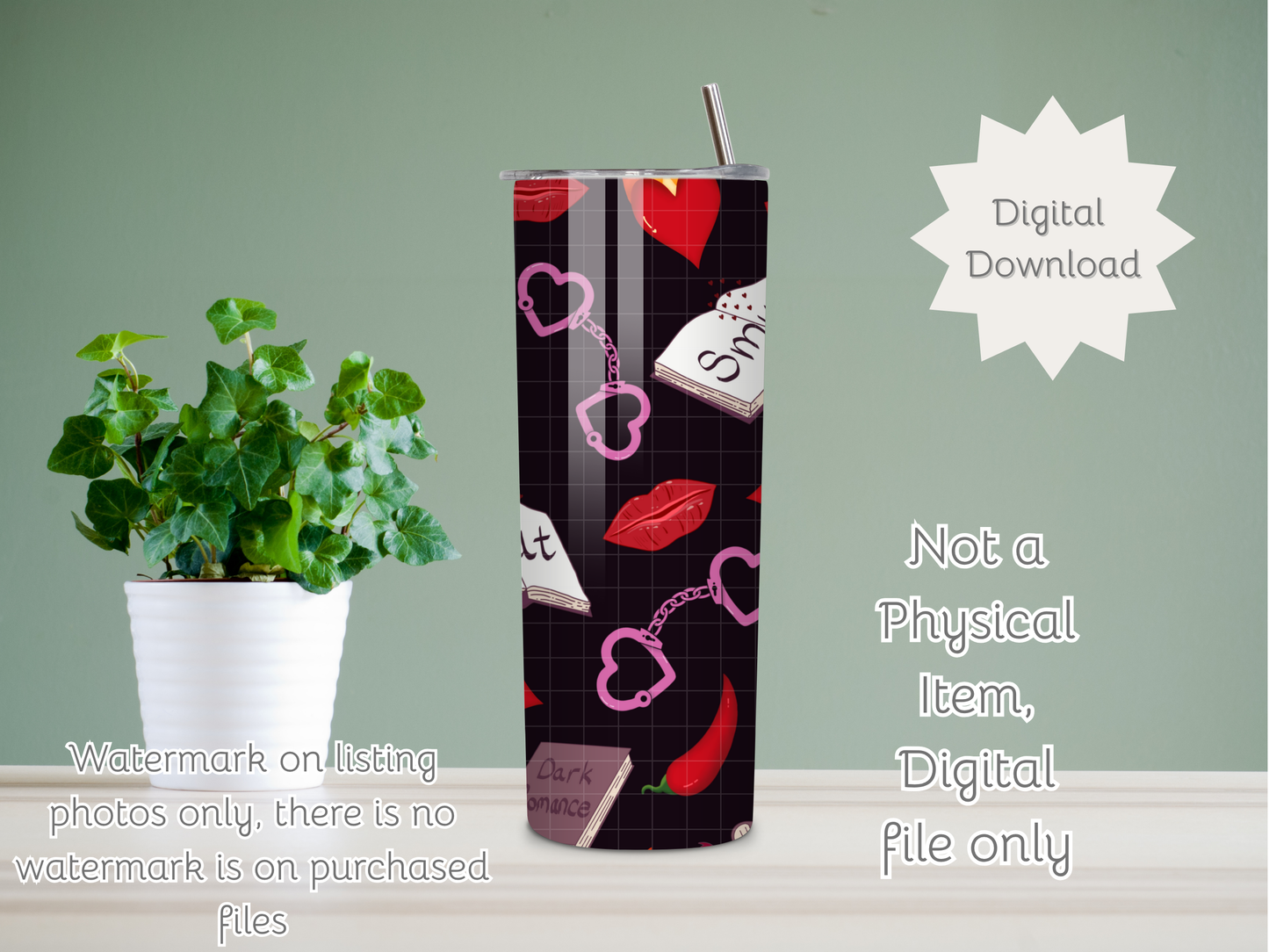 My Smutty Valentine Seamless PNG 20oz Skinny Tumbler Wrap | Sublimation 300 DPI Straight Tumbler Wrap | PNG Digital Wrap Digital Download