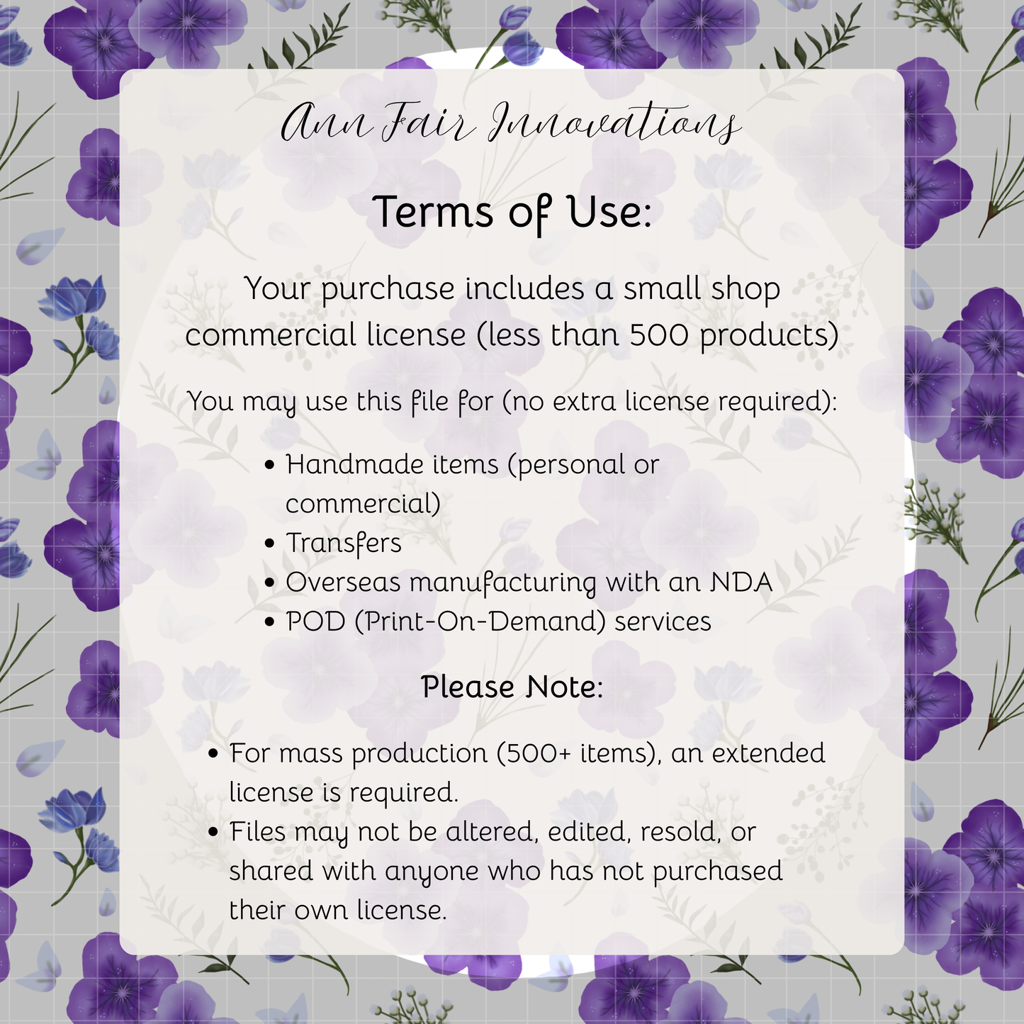 Amethyst Meadows white background Seamless Hand Drawn Digital Pattern | 300 DPI PNG | Instant Download