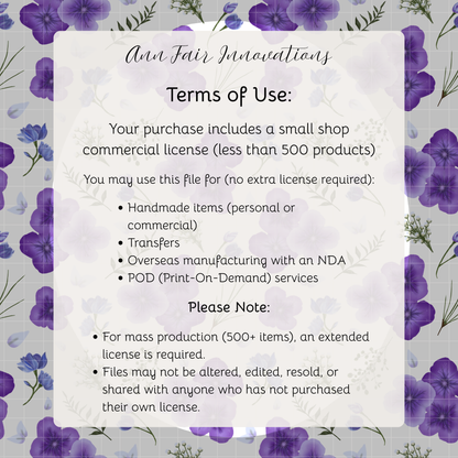 Amethyst Meadows white background Seamless Hand Drawn Digital Pattern | 300 DPI PNG | Instant Download