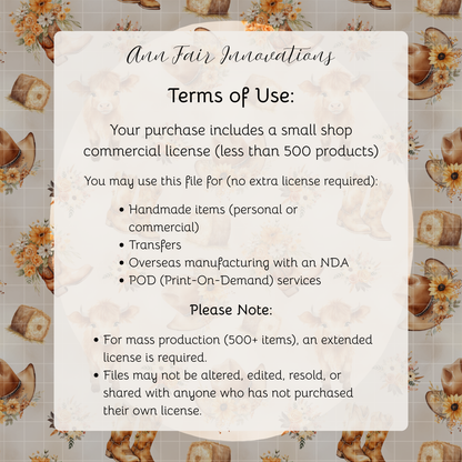 Cute Highland Cow Floral Seamless Hand Drawn Digital Pattern | 300 DPI PNG | Instant Download