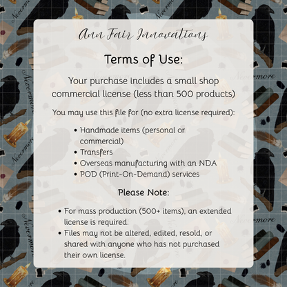 Nevermore Seamless Hand Drawn Digital Pattern | 300 DPI PNG | Instant Download |Edgar Allan Poe | The Raven