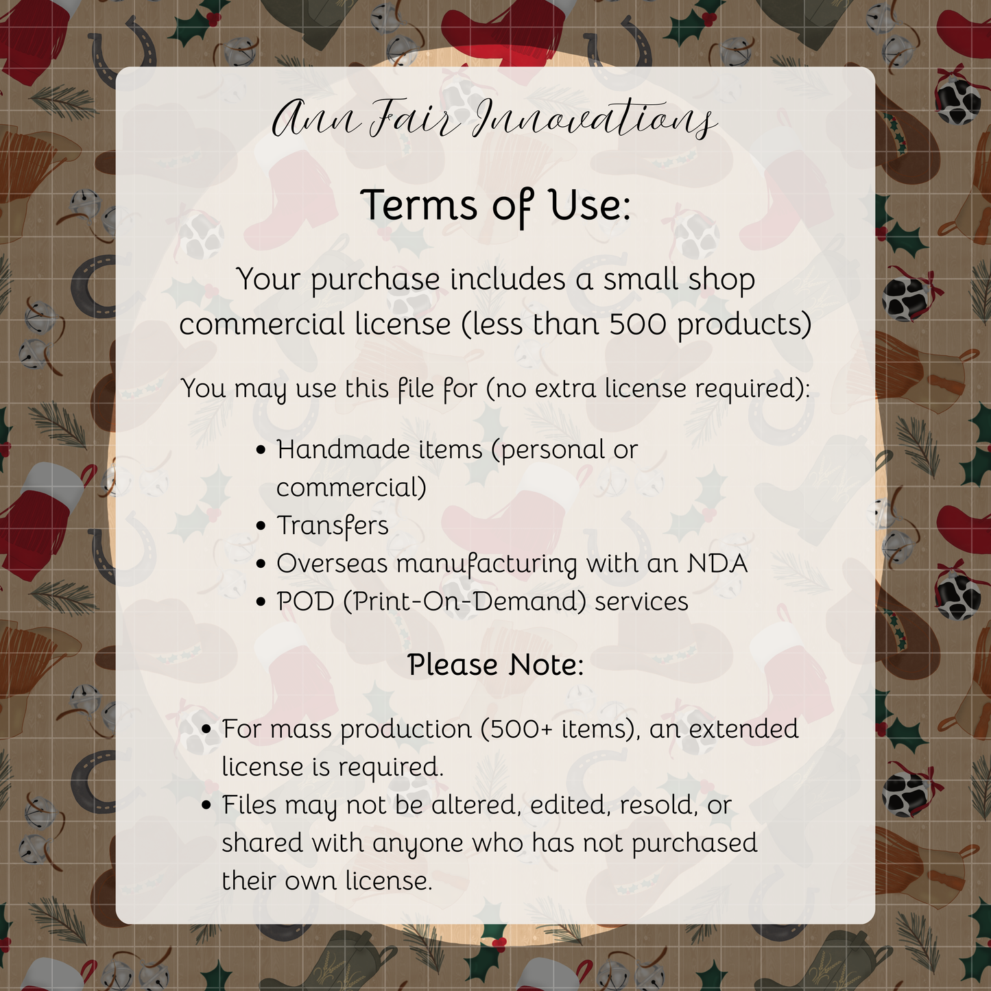 Western Christmas Seamless Hand Drawn Digital Pattern | 300 DPI PNG | Instant Download