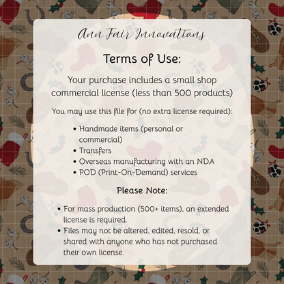 Western Christmas Seamless Hand Drawn Digital Pattern | 300 DPI PNG | Instant Download