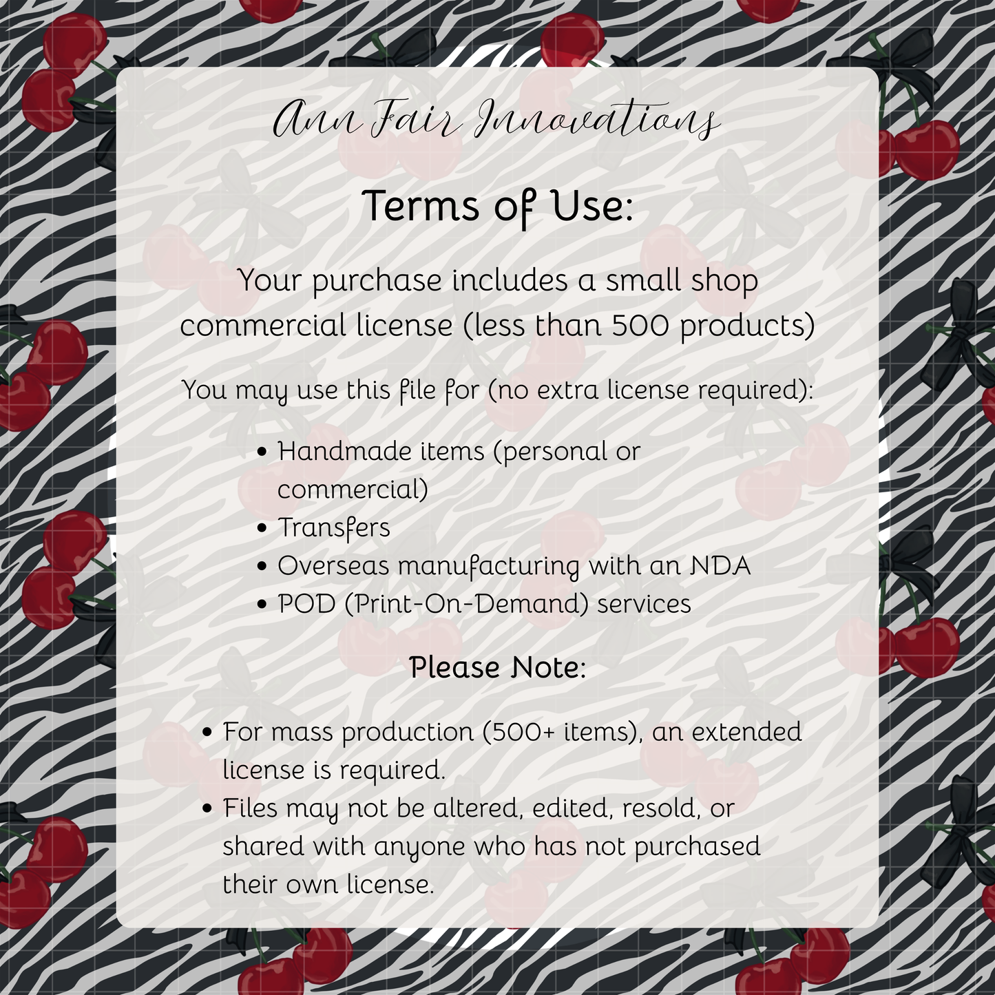 Zebra Print and Cherries Seamless Hand Drawn Digital Pattern | 300 DPI PNG | Instant Download