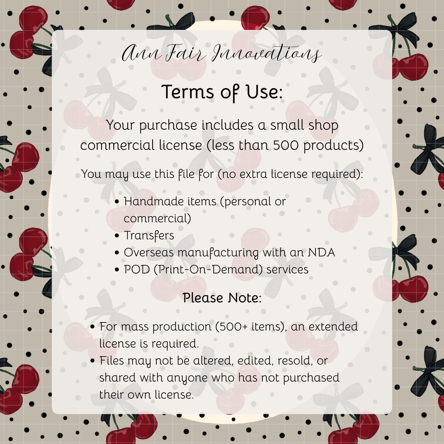 Polka Dots and Cherries Seamless Hand Drawn Digital Pattern | 300 DPI PNG | Instant Download