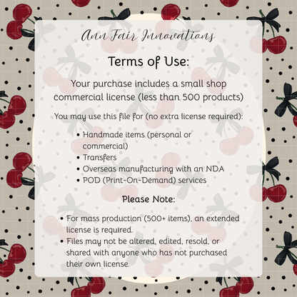 Polka Dots and Cherries Seamless Hand Drawn Digital Pattern | 300 DPI PNG | Instant Download