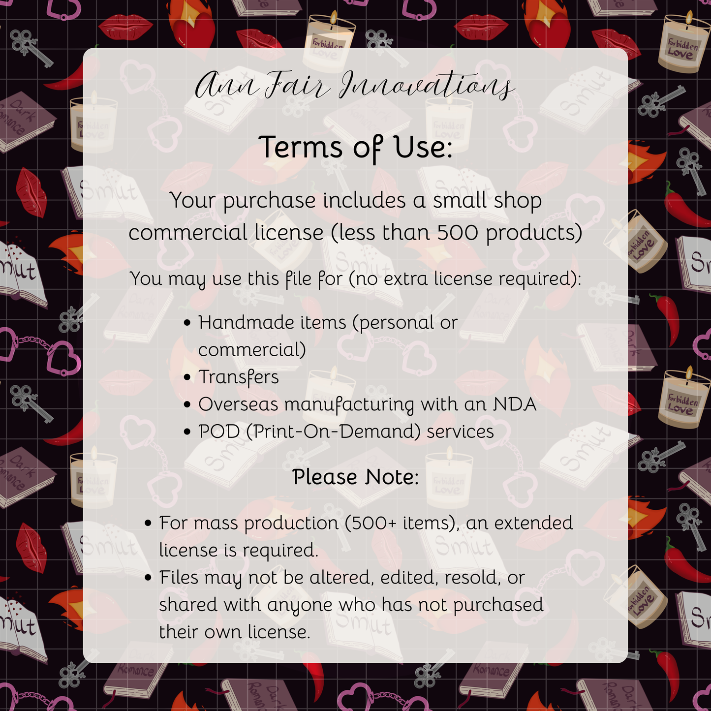 My Smutty Valentine Seamless Hand Drawn Digital Pattern | 300 DPI PNG | Instant Download | 4 background colors | Dark Romance