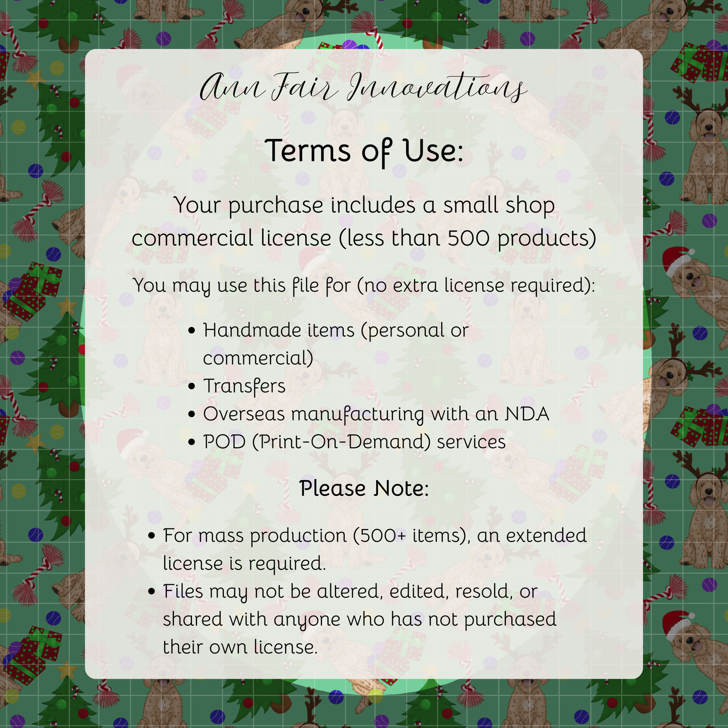 Goldendoodle Christmas Seamless Hand Drawn Digital Pattern | 300 DPI PNG | Instant Download