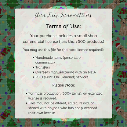 Goldendoodle Christmas Seamless Hand Drawn Digital Pattern | 300 DPI PNG | Instant Download