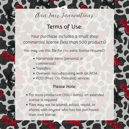 Cow Print and Cherries Seamless Hand Drawn Digital Pattern | 300 DPI PNG | Instant Download