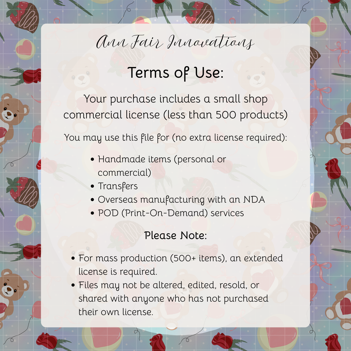 Teddy Bear Valentine Seamless Hand Drawn Digital Pattern | 300 DPI PNG | Instant Download