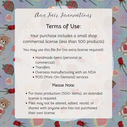 Teddy Bear Valentine Seamless Hand Drawn Digital Pattern | 300 DPI PNG | Instant Download