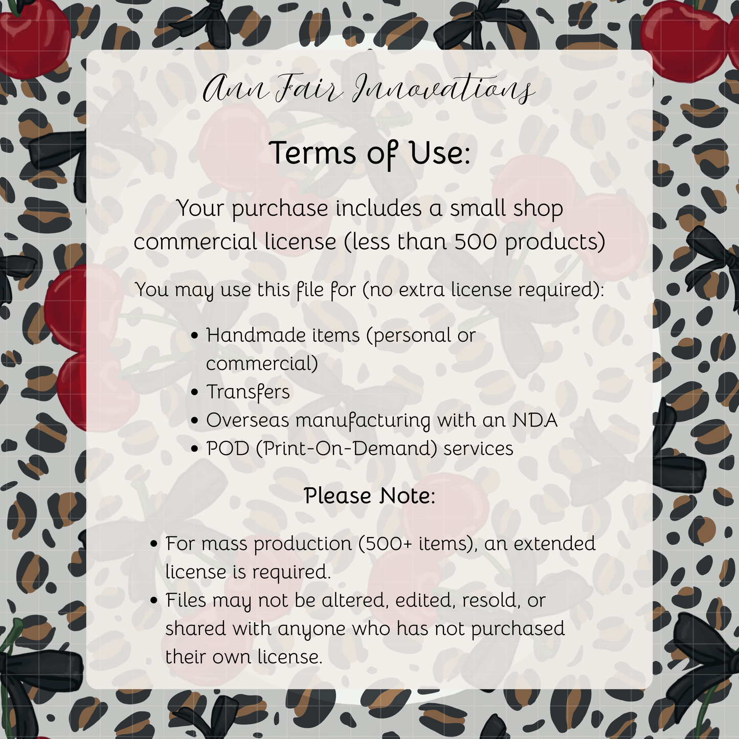 Leopards and Cherries Seamless Hand Drawn Digital Pattern | 300 DPI PNG | Instant Download