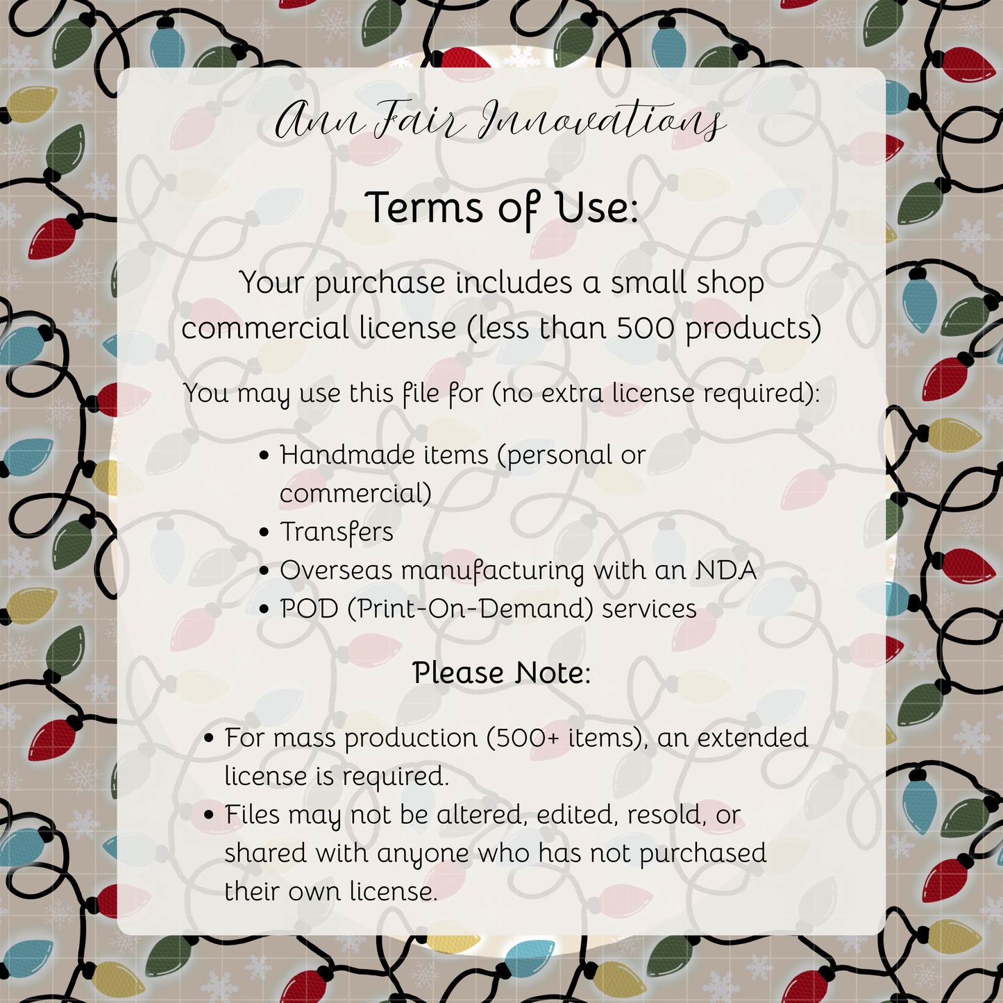 Vintage Christmas Lights Seamless Hand Drawn Digital Pattern | 300 DPI PNG | Instant Download