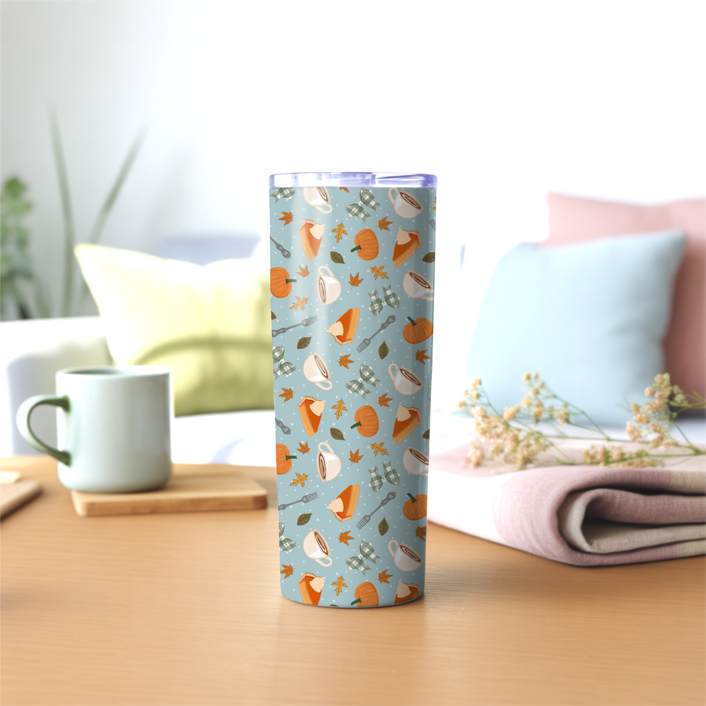 Pumpkin Pie and Coffee Seamless PNG 20oz Skinny Tumbler Wrap | Sublimation 300 DPI Straight Tumbler Wrap | PNG Digital Wrap Digital Download