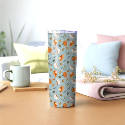 Pumpkin Pie and Coffee Seamless PNG 20oz Skinny Tumbler Wrap | Sublimation 300 DPI Straight Tumbler Wrap | PNG Digital Wrap Digital Download