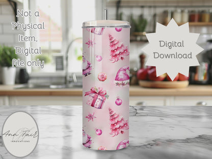 Pink Christmas Seamless PNG 20oz Skinny Tumbler Wrap | Sublimation 300 DPI Straight Tumbler Wrap | PNG Digital Wrap Digital Download