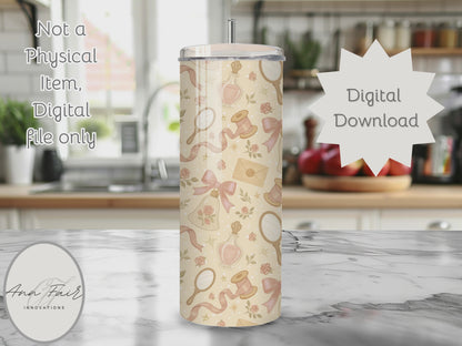 Winter Pink Coquette Seamless PNG 20oz Skinny Tumbler Wrap | Sublimation 300 DPI Straight Tumbler Wrap | PNG Digital Wrap Digital Download