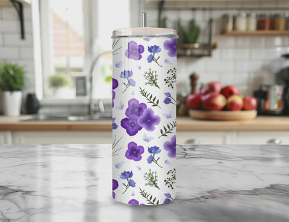 Amethyst Meadows white background Seamless PNG 20oz Skinny Tumbler Wrap | Sublimation 300 DPI Straight Tumbler Wrap | PNG Digital Wrap Digital Download