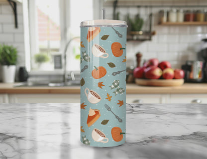 Pumpkin Pie and Coffee Seamless PNG 20oz Skinny Tumbler Wrap | Sublimation 300 DPI Straight Tumbler Wrap | PNG Digital Wrap Digital Download