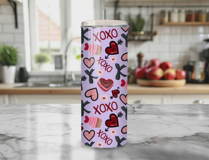 Valentine XOXO Seamless PNG 20oz Skinny Tumbler Wrap | Sublimation 300 DPI Straight Tumbler Wrap | PNG Digital Wrap Digital Download