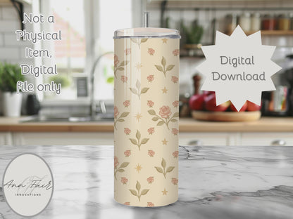 Roses and Stars Vintage Seamless PNG 20oz Skinny Tumbler Wrap | Sublimation 300 DPI Straight Tumbler Wrap | PNG Digital Wrap Digital Download