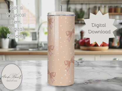 Pink bows and polka dots Coquette Seamless PNG 20oz Skinny Tumbler Wrap | Sublimation 300 DPI Straight Tumbler Wrap | PNG Digital Wrap Digital Download