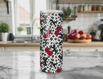 Leopards and Cherries Seamless PNG 20oz Skinny Tumbler Wrap | Sublimation 300 DPI Straight Tumbler Wrap | PNG Digital Wrap Digital Download