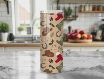 Western Christmas Seamless PNG 20oz Skinny Tumbler Wrap | Sublimation 300 DPI Straight Tumbler Wrap | PNG Digital Wrap Digital Download