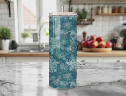 Snowflake Dreams Teal Seamless PNG 20oz Skinny Tumbler Wrap | Sublimation 300 DPI Straight Tumbler Wrap | PNG Digital Wrap Digital Download